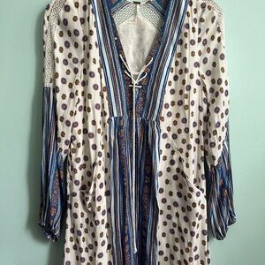 Free People Asymmetrical Dress in Blue and White